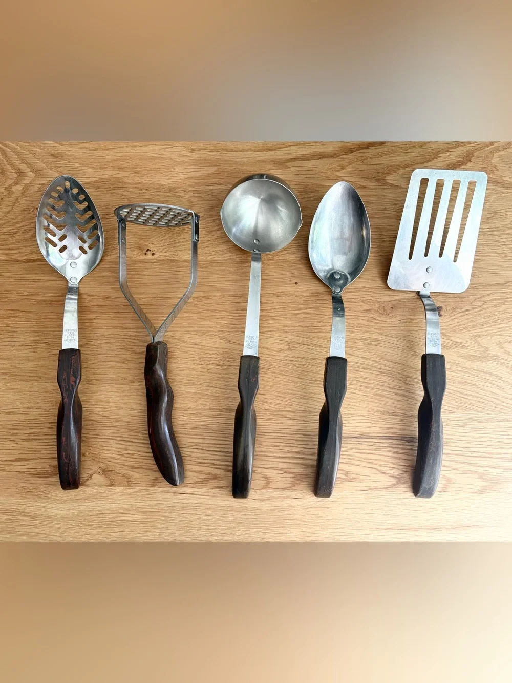 Cutco VINTAGE Stainless Steel Kitchen Utensil Set with Dark Wood Handles